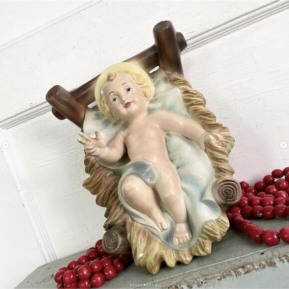 Vintage Baby Jesus Creche Statue Chippy Chalkware Nativity Figure XL REPAIRED - Picture 6 of 10